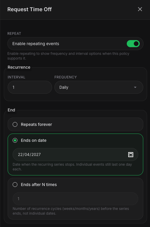 Request time off form